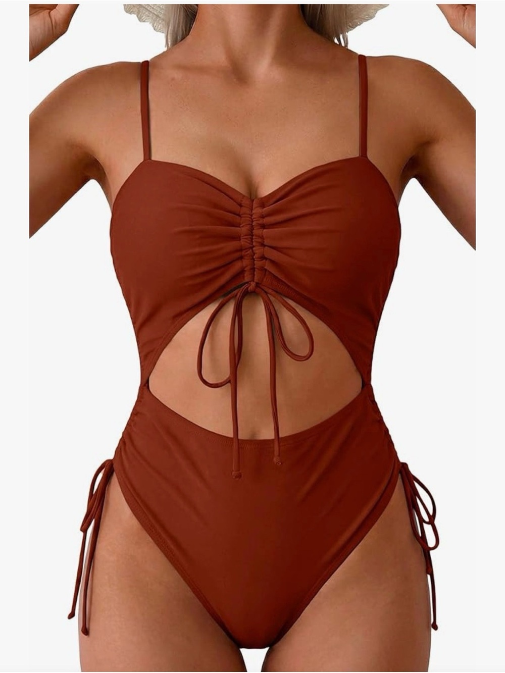 Viottiset Women's Cut Out Drawstring One Piece, Cheeky High Cut Bathing Suit